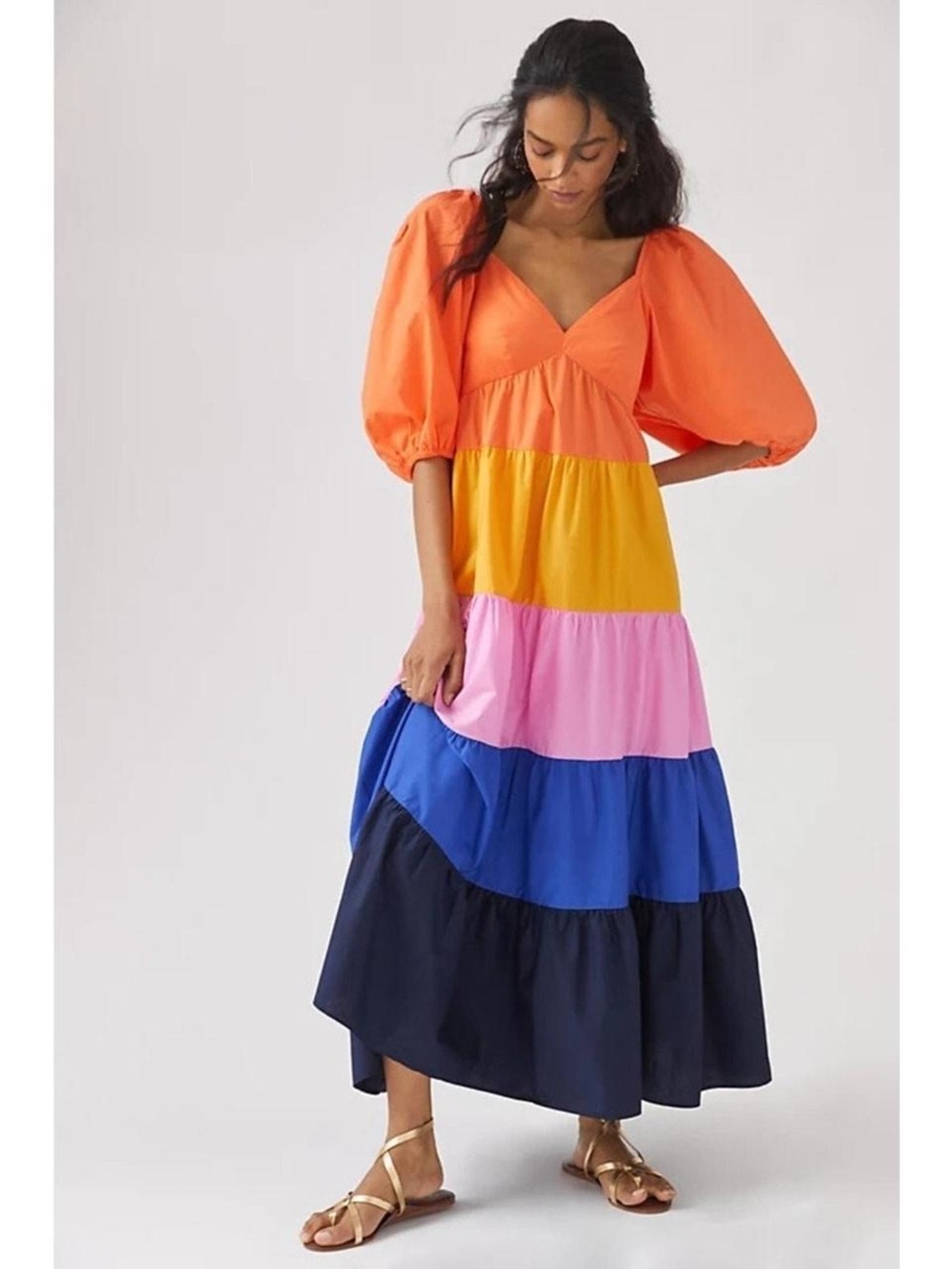Farm Rio Tiered Colorblock Maxi Dress size M